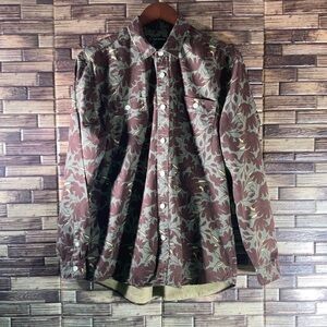 Mens EUC Frank & Oak Large Floral Print Green & Brown Button Down Shirt